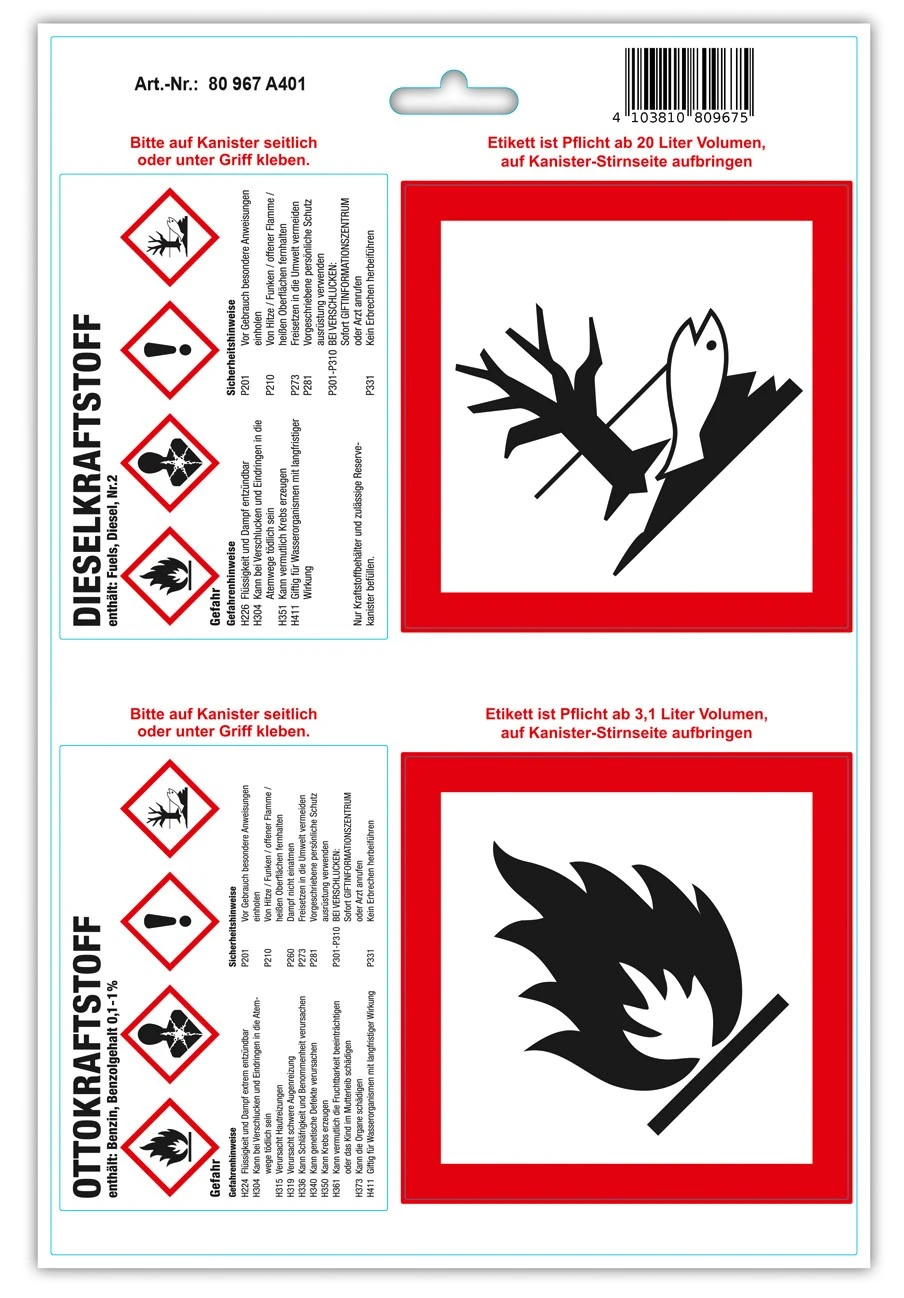 GHS Etiketten Kraftstoffkanister 80 967
