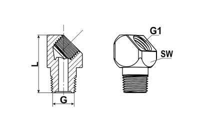 ELBOW ANGLED 45° M10x1 MÄNNLICH x M8x1 WEIBLICH