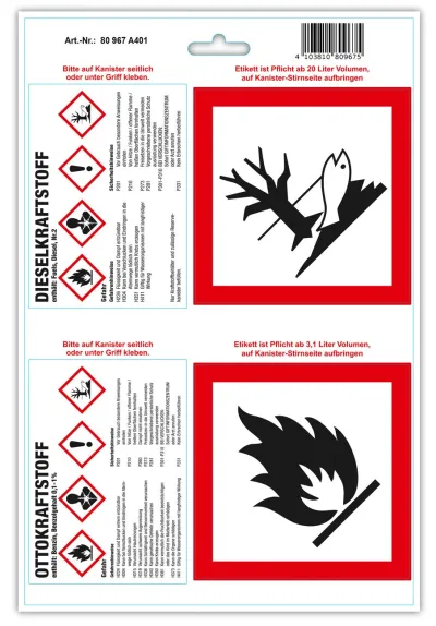 GHS etiketten brandstof jerrycan 80 967